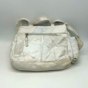 Vtg 90s White Genuine Soft Leather Patchwork Deadstock Shoulder Bag Purse